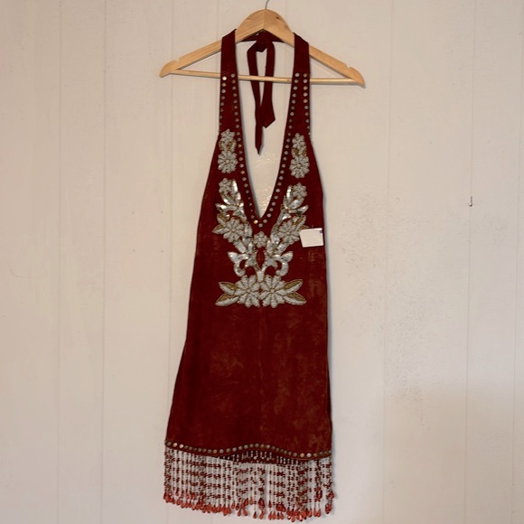 Nasty Gal Genuine Suede Appliqué Halterneck Mini Dress - Picture 7 of 17